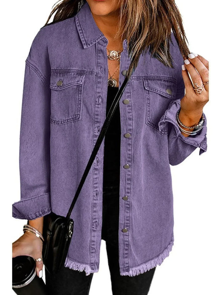 Jacket Women Oversized Distressed Denim Frayed Hem – Casual
