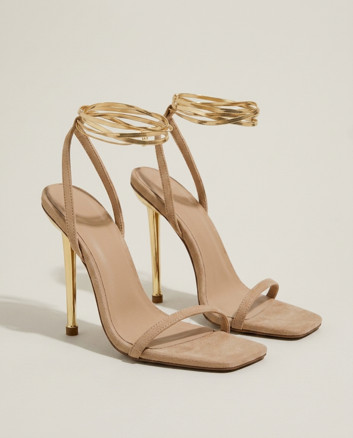 Shoes Women Open Toe Faux Leather Stiletto Heels – Party