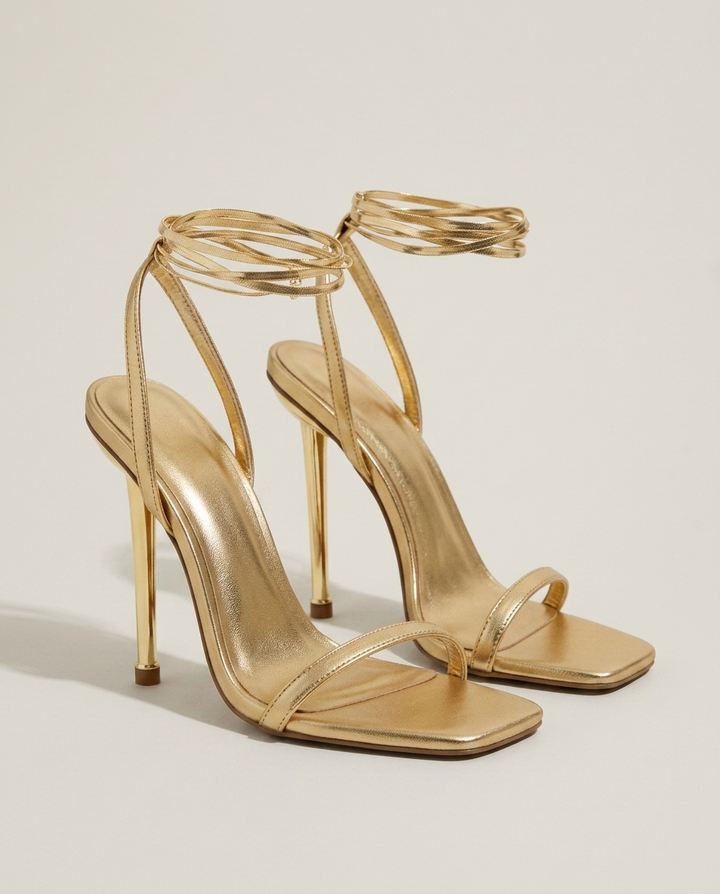 Shoes Women Open Toe Faux Leather Stiletto Heels – Party