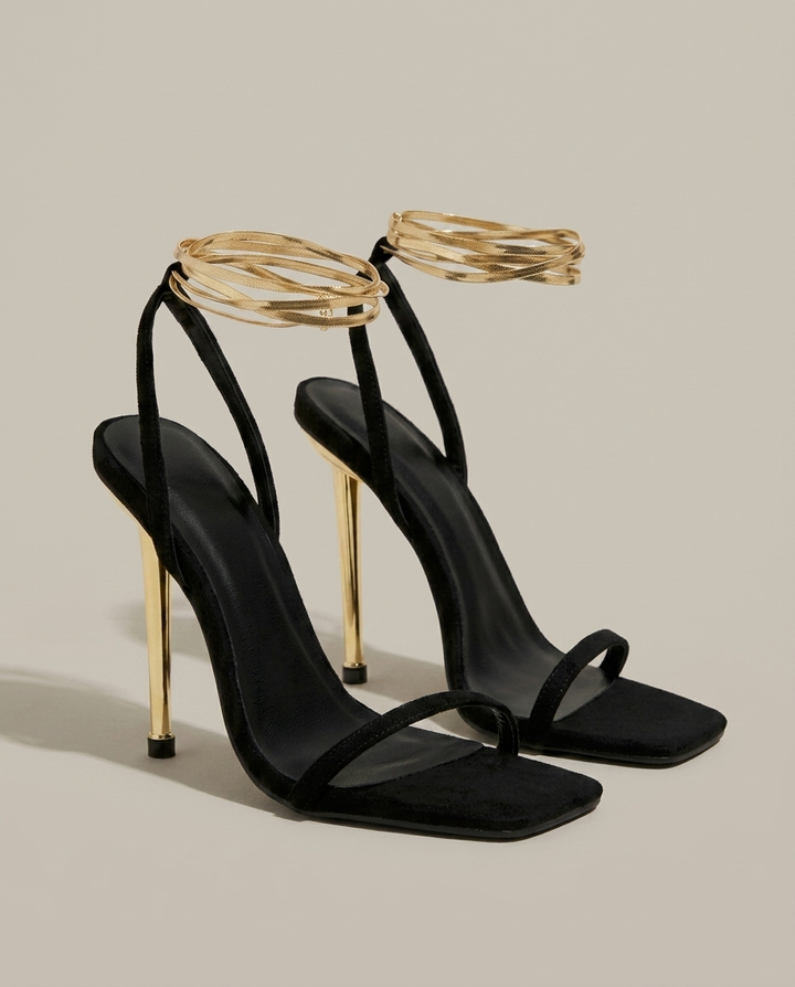 Shoes Women Open Toe Faux Leather Stiletto Heels – Party