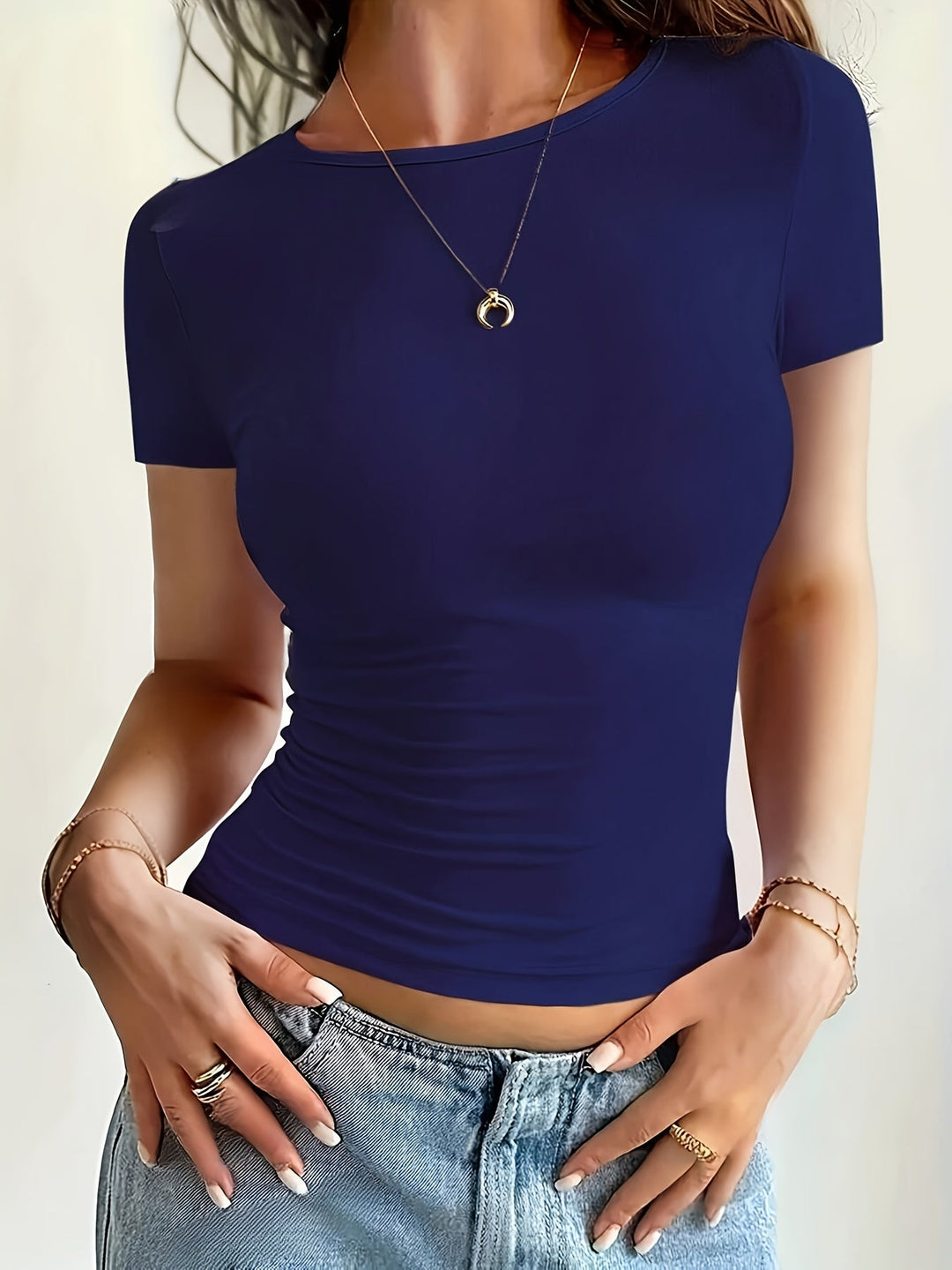 T-Shirt Women Fitted Round Neck Cotton – Casual