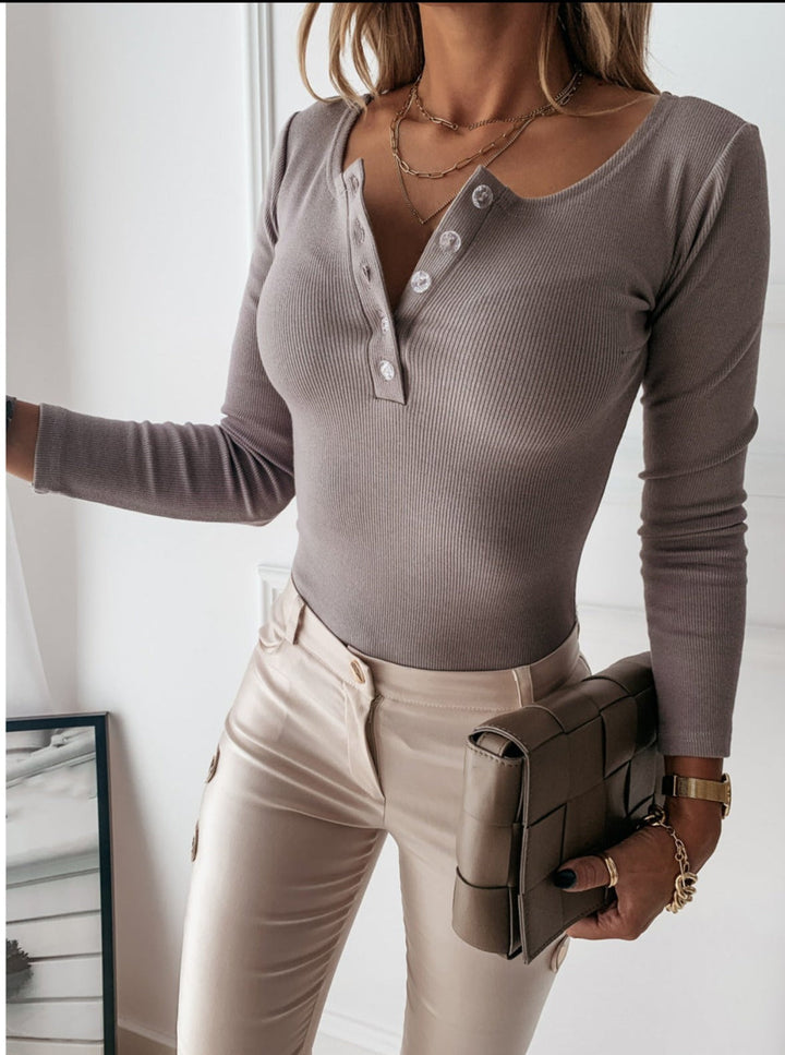 T-Shirt Women Ribbed Henley Casual Cotton – Casual