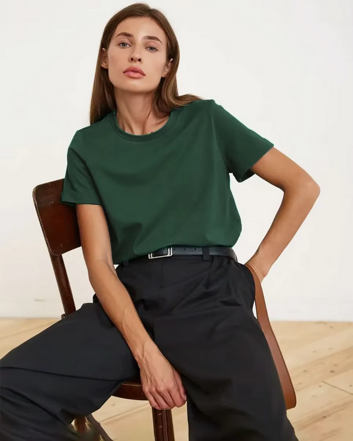 T-Shirt Women Straight Fit Round Neck Cotton – Casual