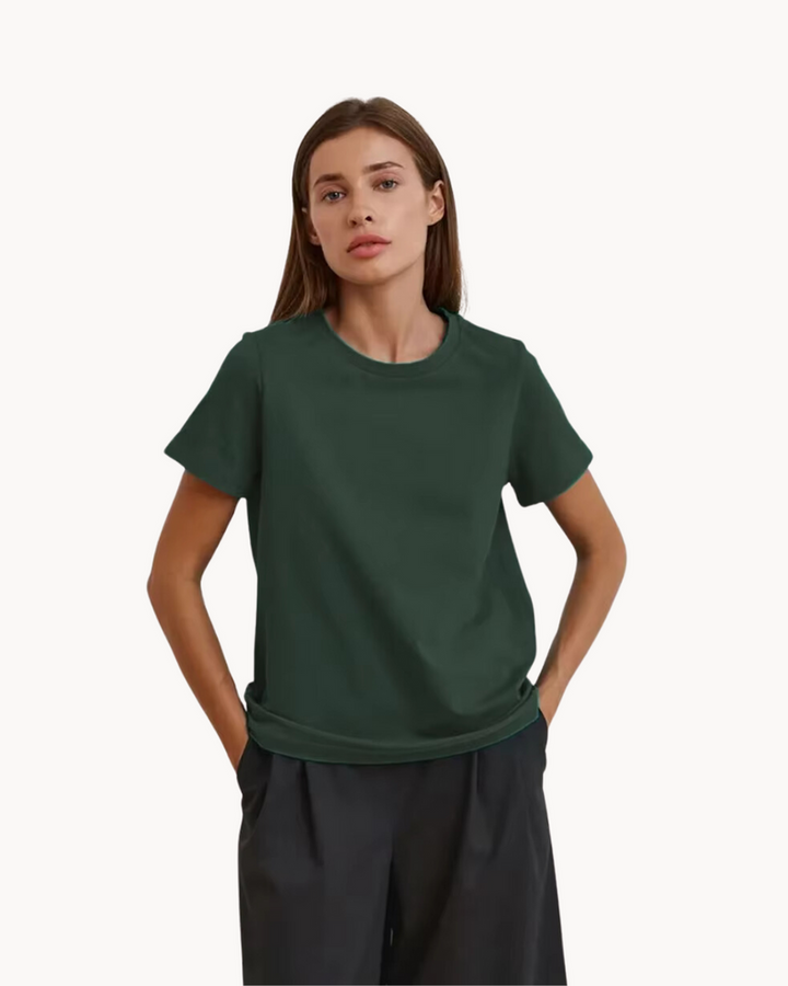 T-Shirt Women Straight Fit Round Neck Cotton – Casual