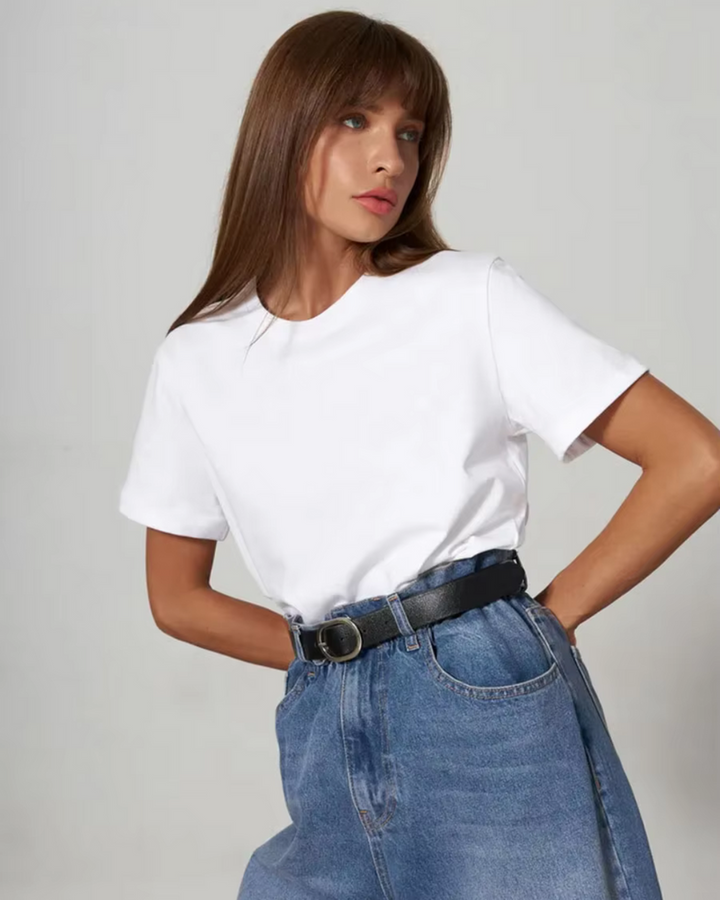 T-Shirt Women Straight Fit Round Neck Cotton – Casual