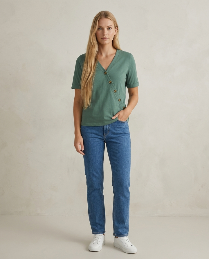 T-Shirt Women Wrap Neckline Cotton – Casual