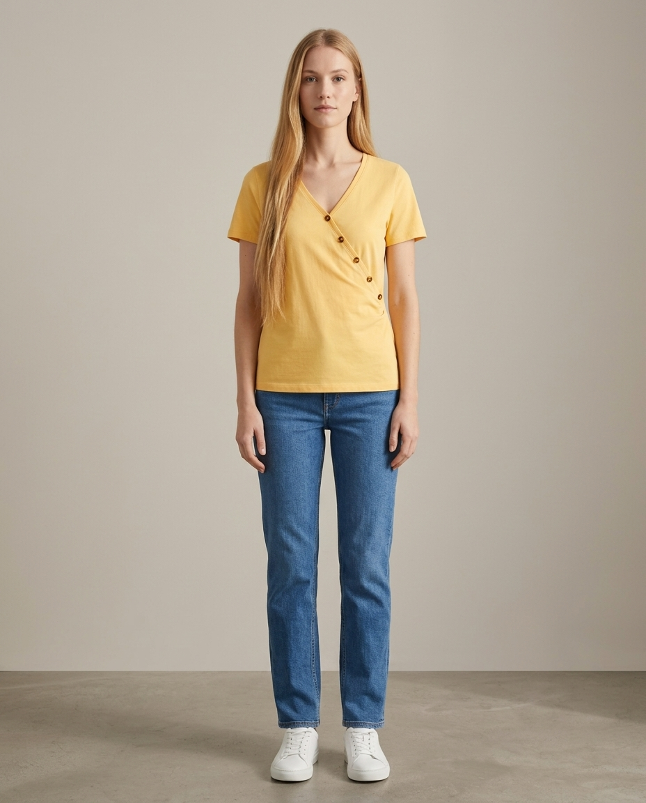 T-Shirt Women Wrap Neckline Cotton – Casual