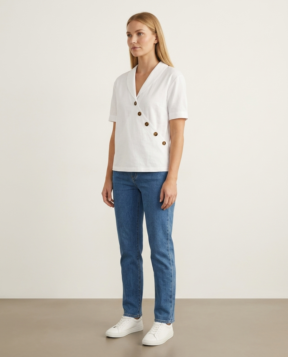 T-Shirt Women Wrap Neckline Cotton – Casual