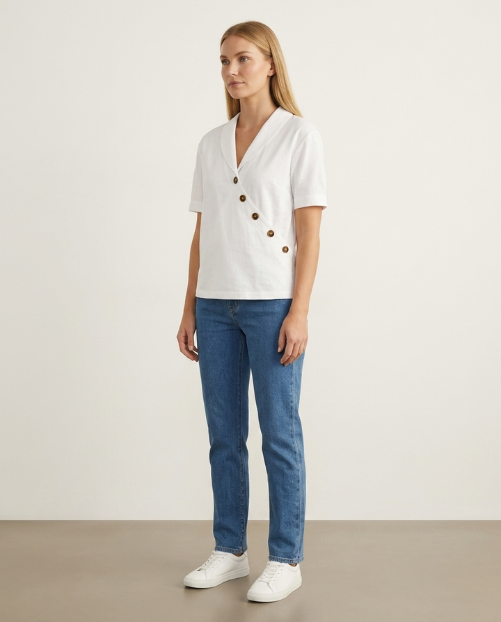 T-Shirt Women Wrap Neckline Cotton – Casual