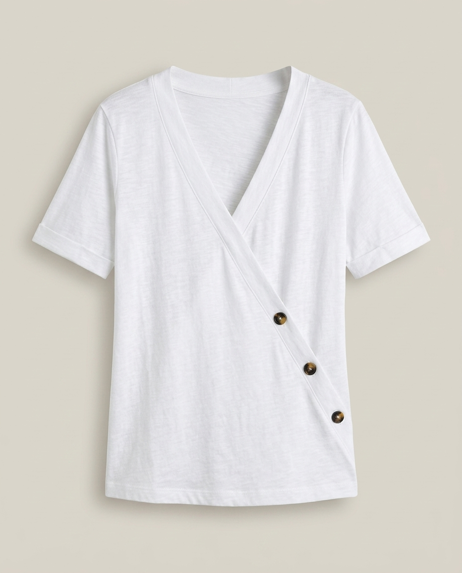 T-Shirt Women Wrap Neckline Cotton – Casual
