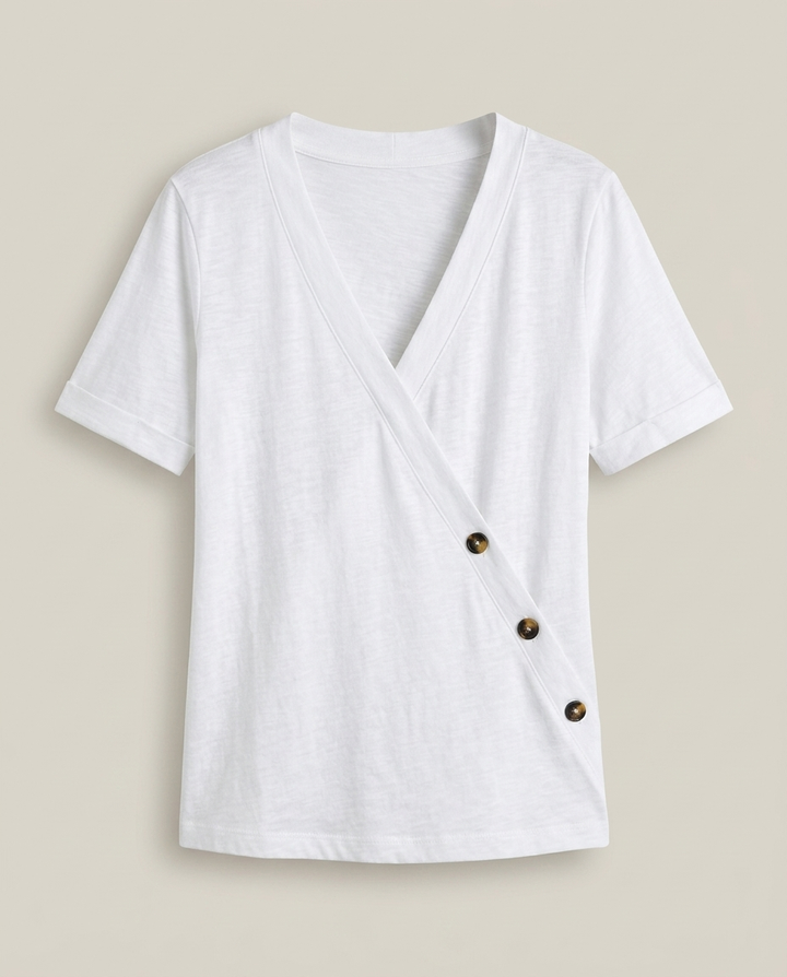 T-Shirt Women Wrap Neckline Cotton – Casual