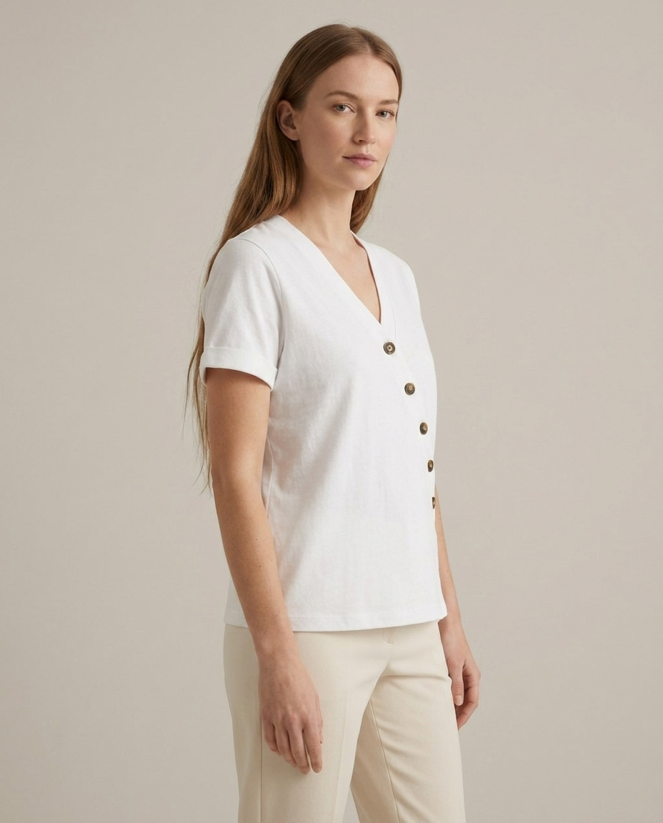 T-Shirt Women Wrap Neckline Cotton – Casual