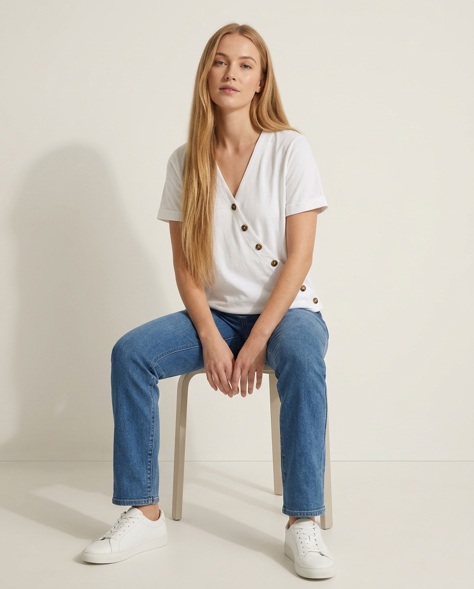 T-Shirt Women Wrap Neckline Cotton – Casual