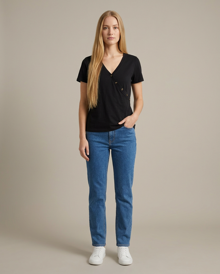 T-Shirt Women Wrap Neckline Cotton – Casual