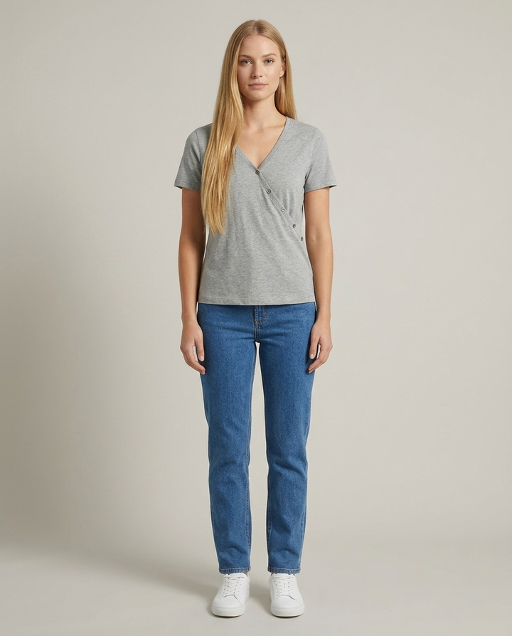 T-Shirt Women Wrap Neckline Cotton – Casual