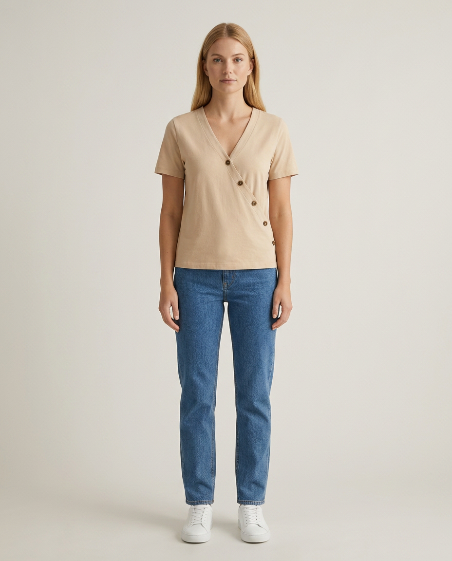 T-Shirt Women Wrap Neckline Cotton – Casual