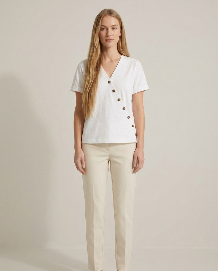T-Shirt Women Wrap Neckline Cotton – Casual