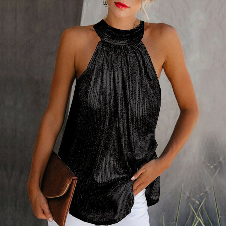 Top Women Sleeveless Glitter Halter Neck – Party