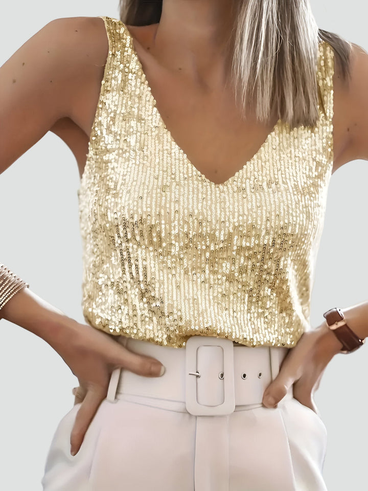 Top Women Sleeveless V-Neck Sequined – Party
