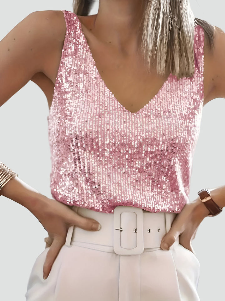 Top Women Sleeveless V-Neck Sequined – Party