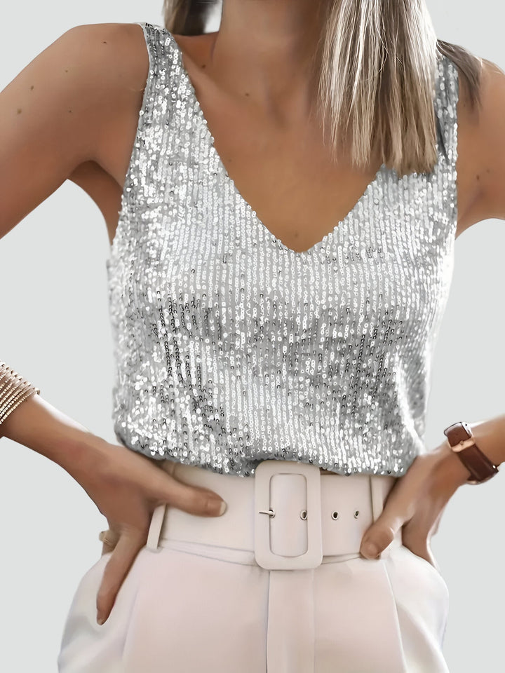 Top Women Sleeveless V-Neck Sequined – Party