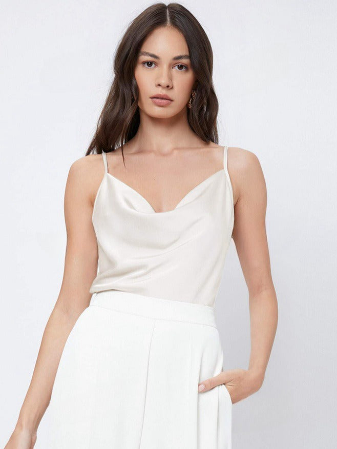 Top Women Satin Sleeveless Waterfall Neckline – Party