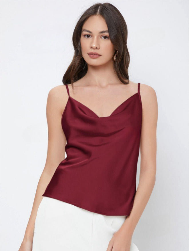 Top Women Satin Sleeveless Waterfall Neckline – Party