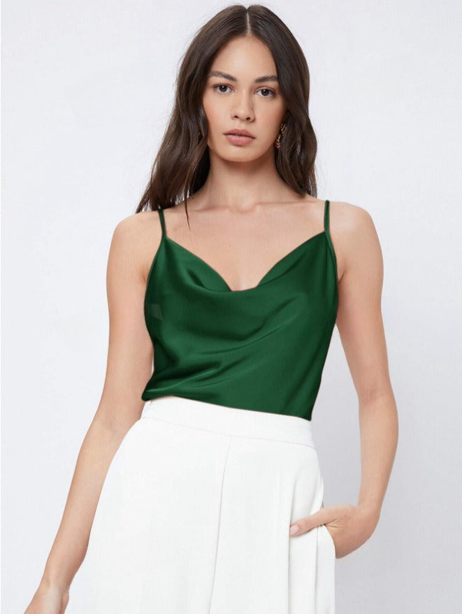Top Women Satin Sleeveless Waterfall Neckline – Party