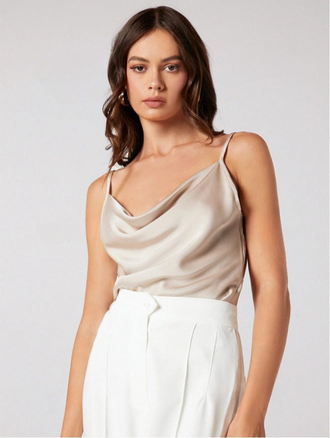 Top Women Satin Sleeveless Waterfall Neckline – Party