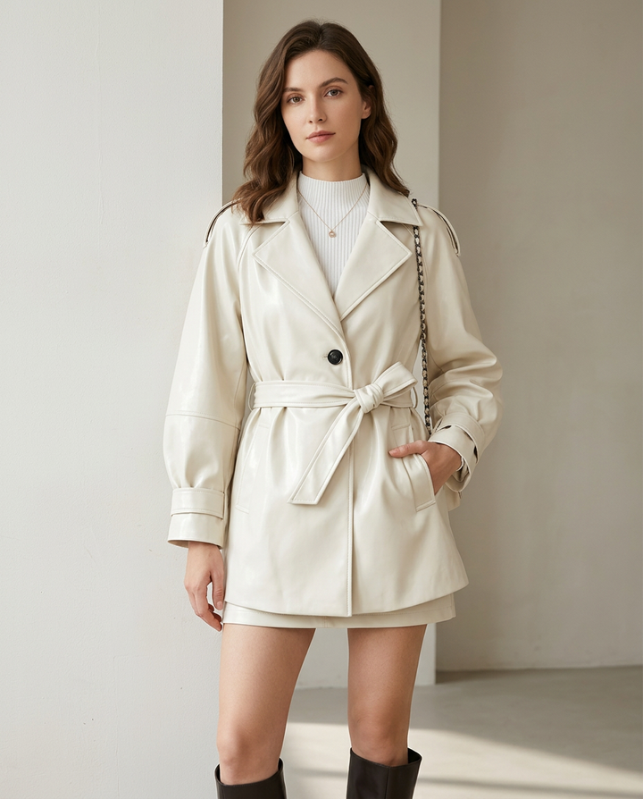 Coat Women Short Faux Leather Casual – Casual