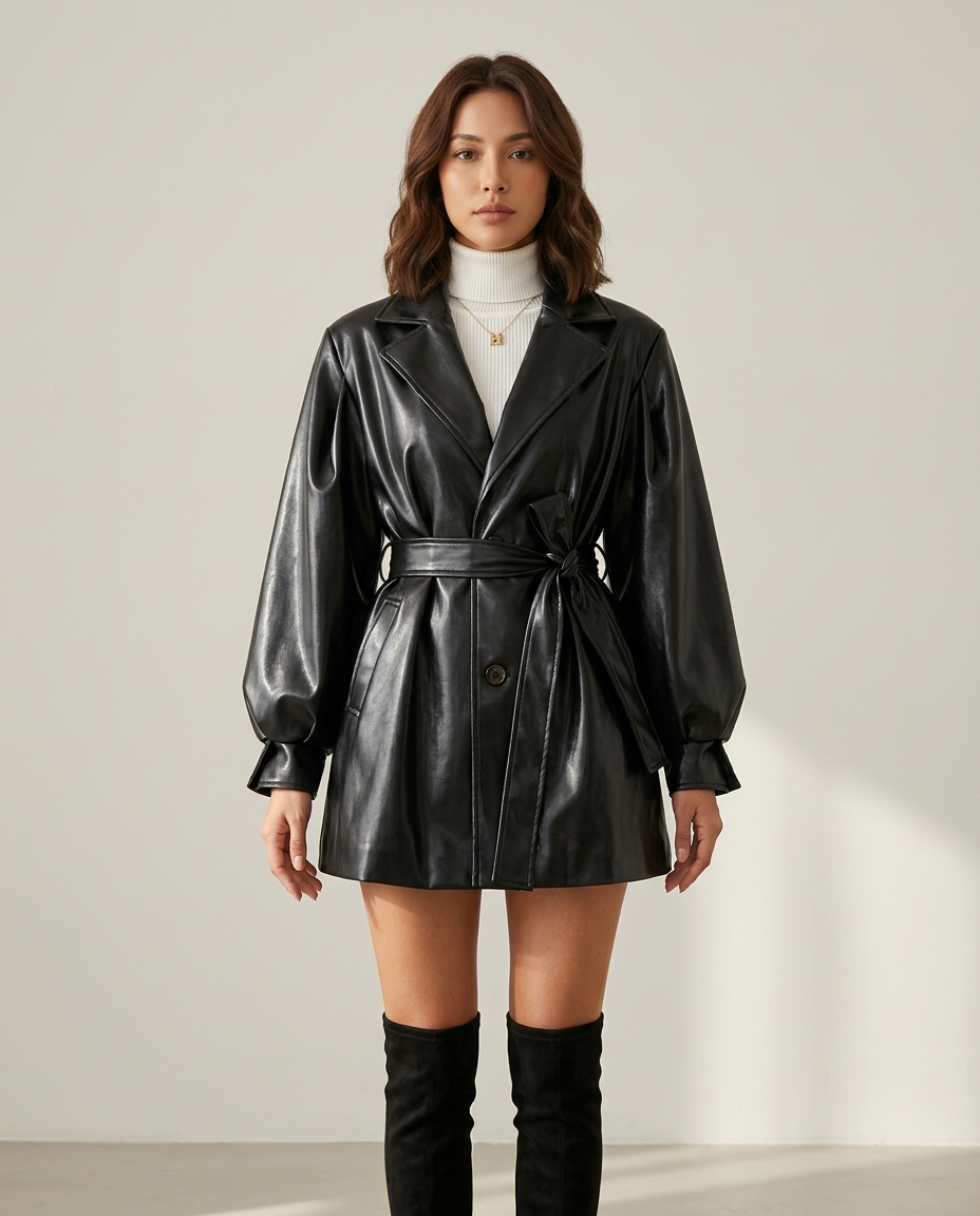 Coat Women Short Faux Leather Casual – Casual