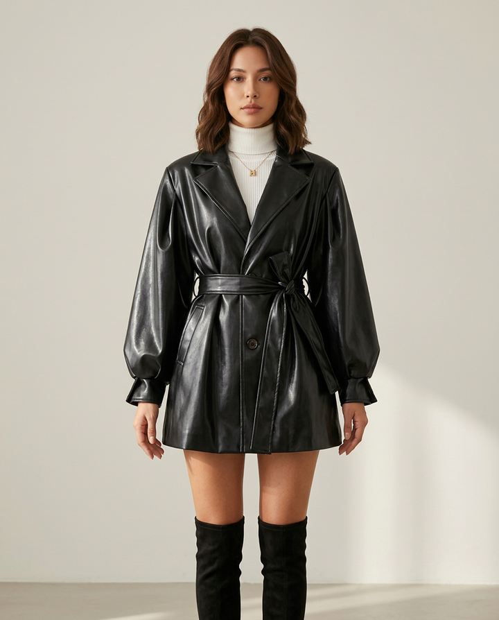 Coat Women Short Faux Leather Casual – Casual