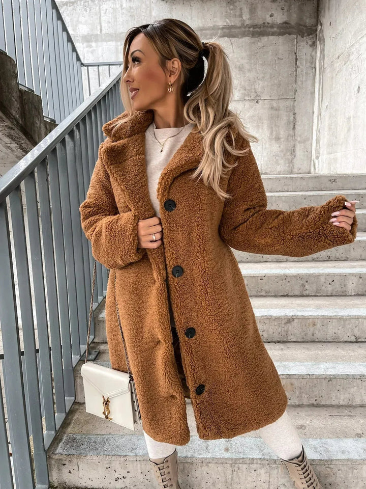 Coat Women Plush Polyester Long – Winter