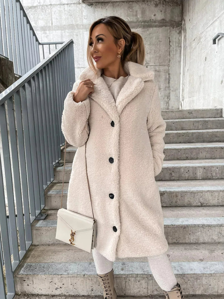 Coat Women Plush Polyester Long – Winter