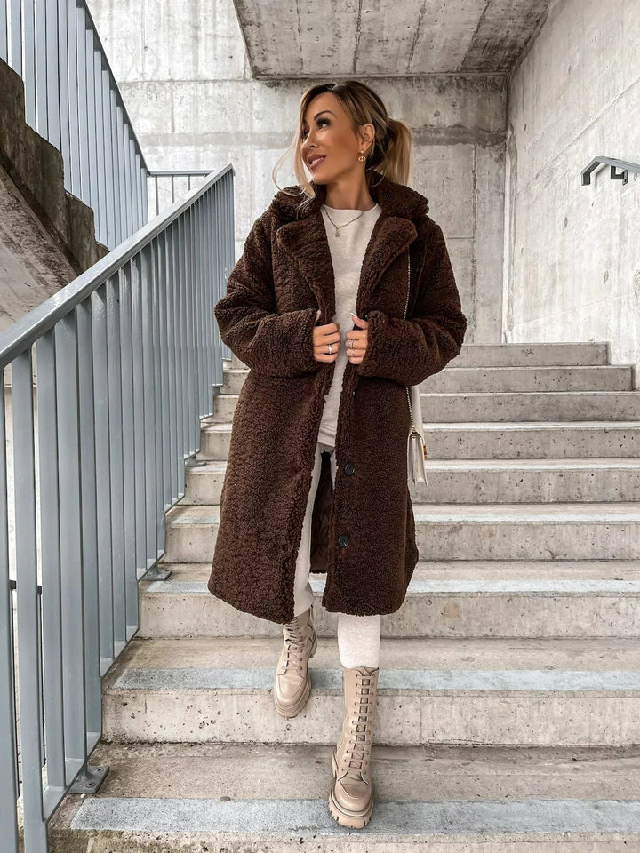 Coat Women Plush Polyester Long – Winter