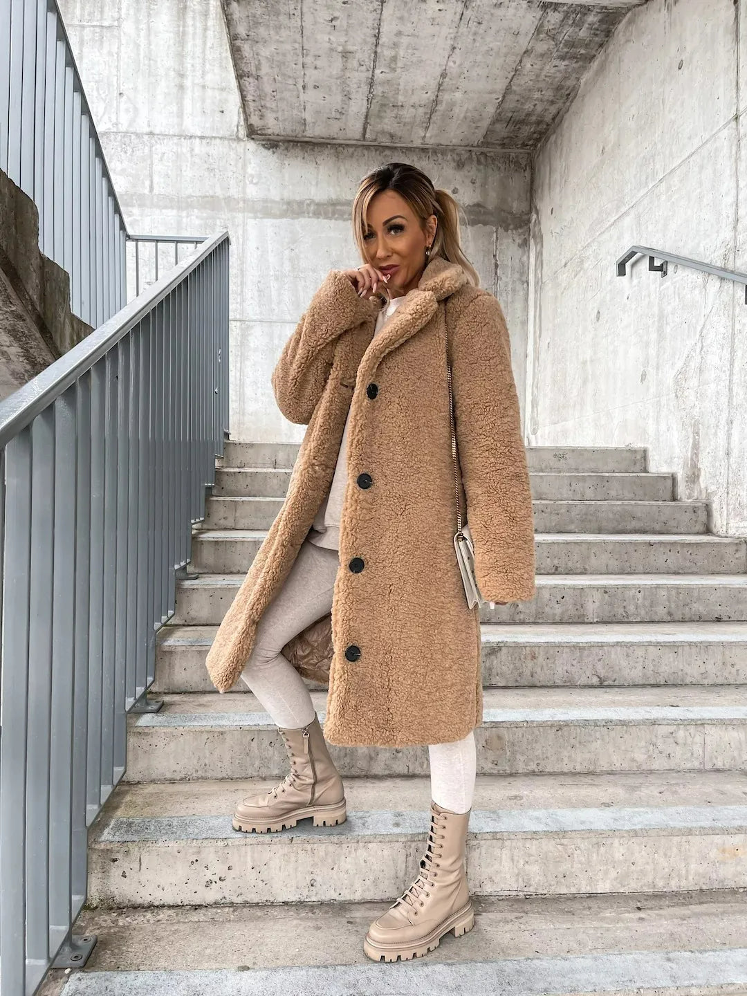Coat Women Plush Polyester Long – Winter