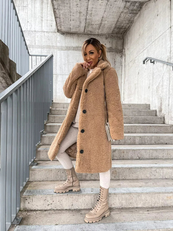 Coat Women Plush Polyester Long – Winter