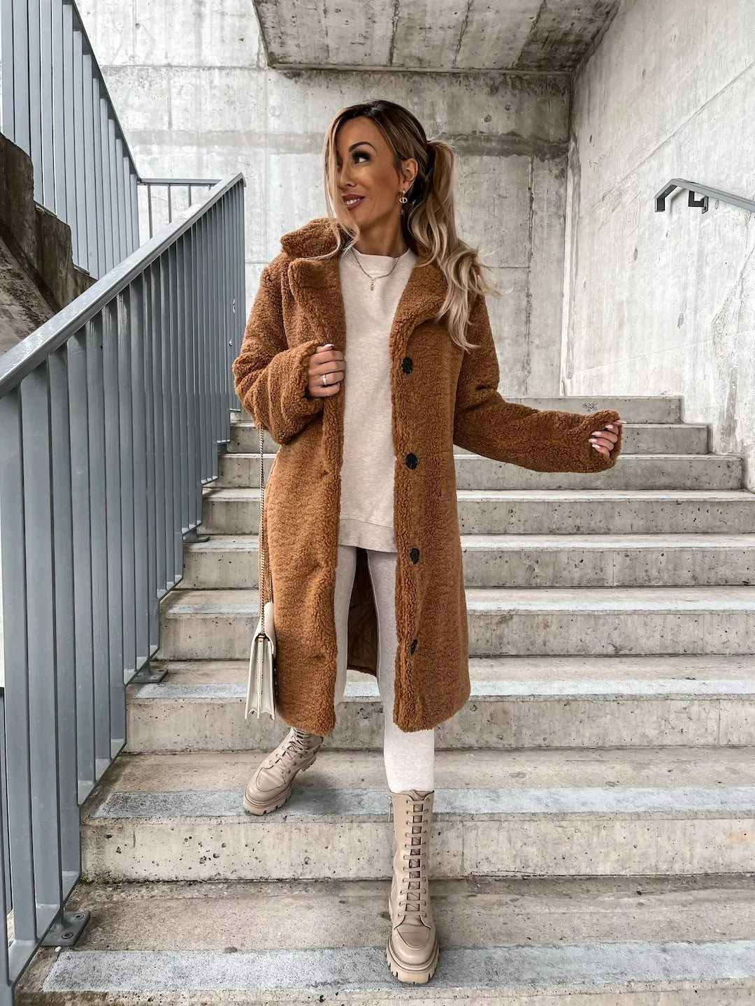 Coat Women Plush Polyester Long – Winter