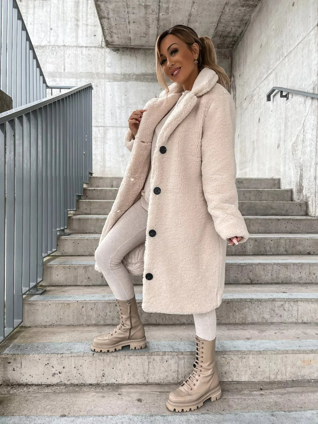 Coat Women Plush Polyester Long – Winter