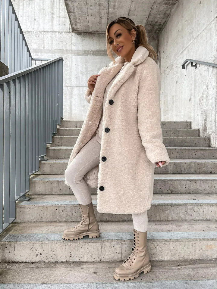 Coat Women Plush Polyester Long – Winter