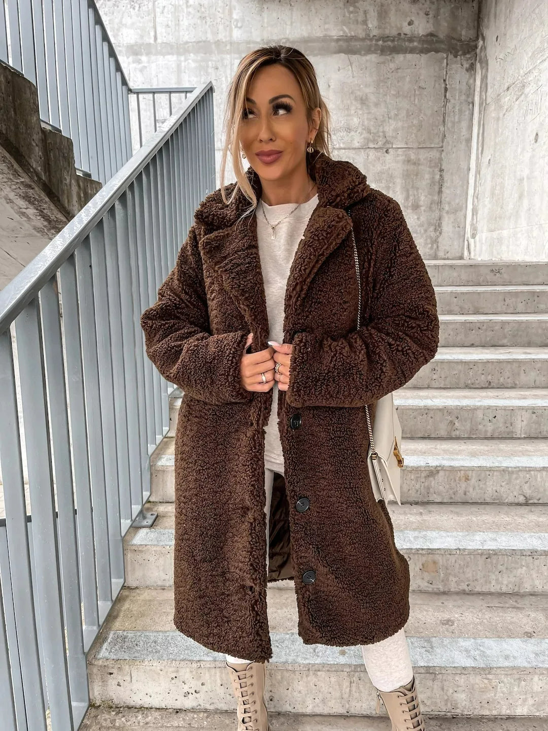 Coat Women Plush Polyester Long – Winter