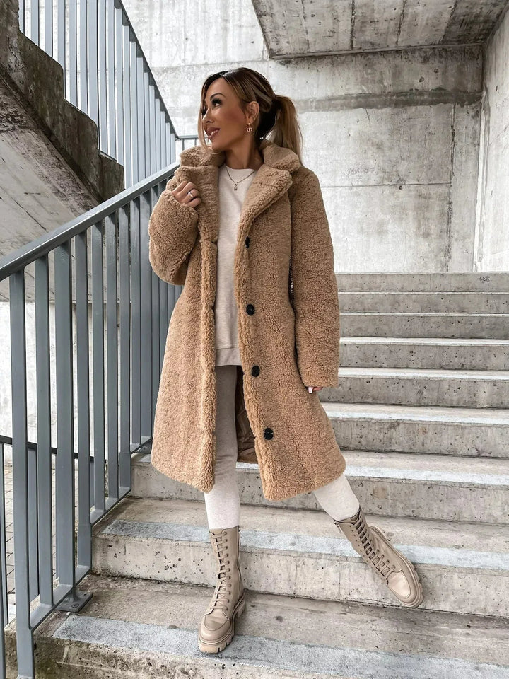 Coat Women Plush Polyester Long – Winter