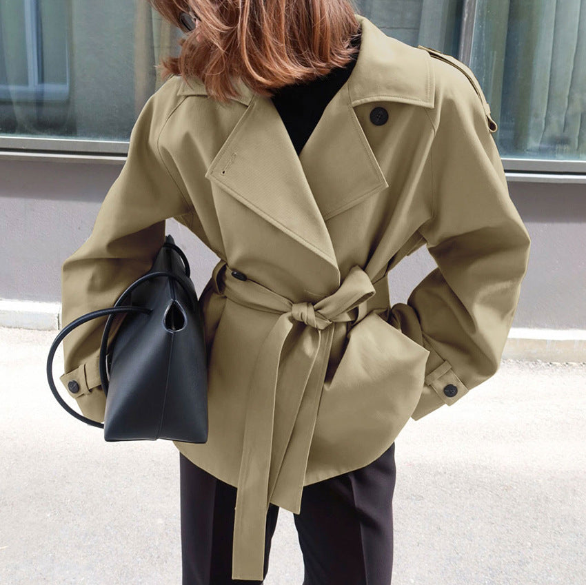 Coat Women Notched Collar Belted – Casual