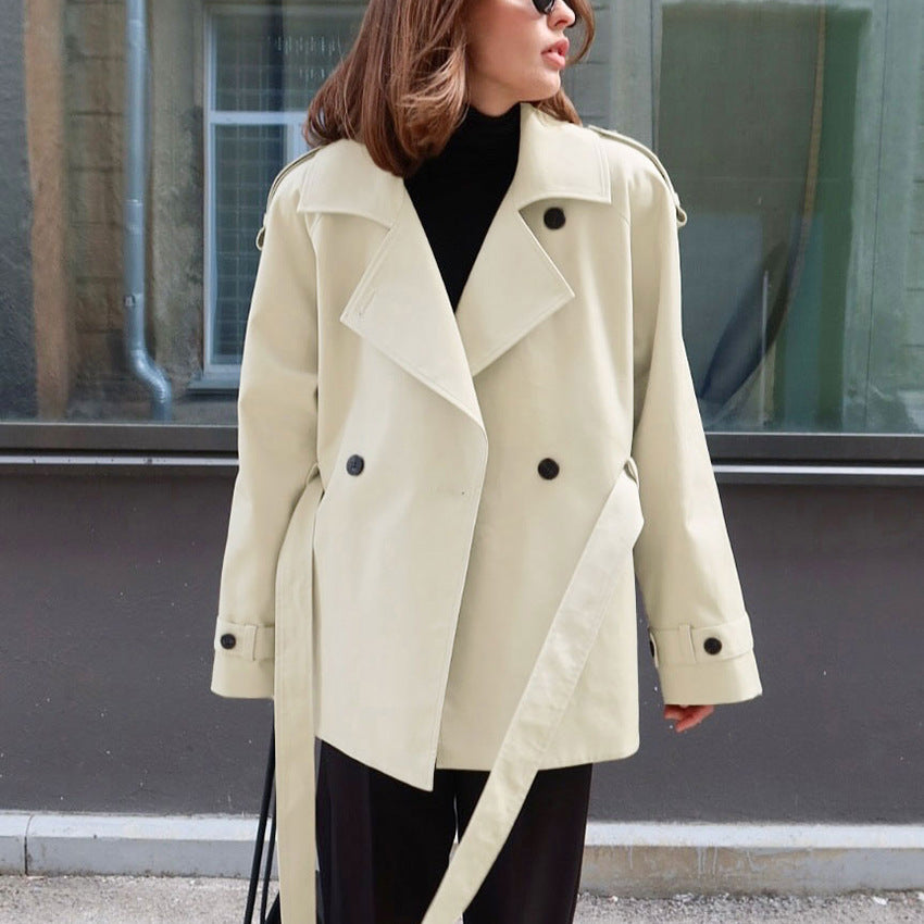 Coat Women Notched Collar Belted – Casual