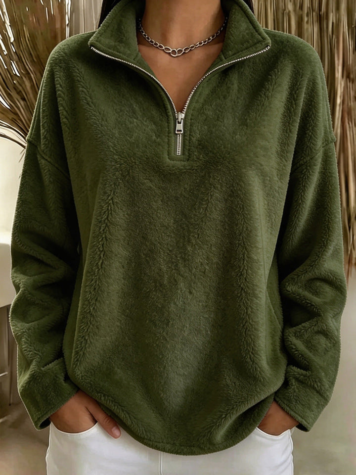 Jumper Women Fleece Stand-Up Collar Short Zip – Casual