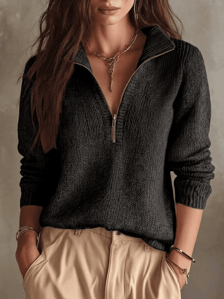 Jumper Women Knitted High Collar Half Zip – Winter