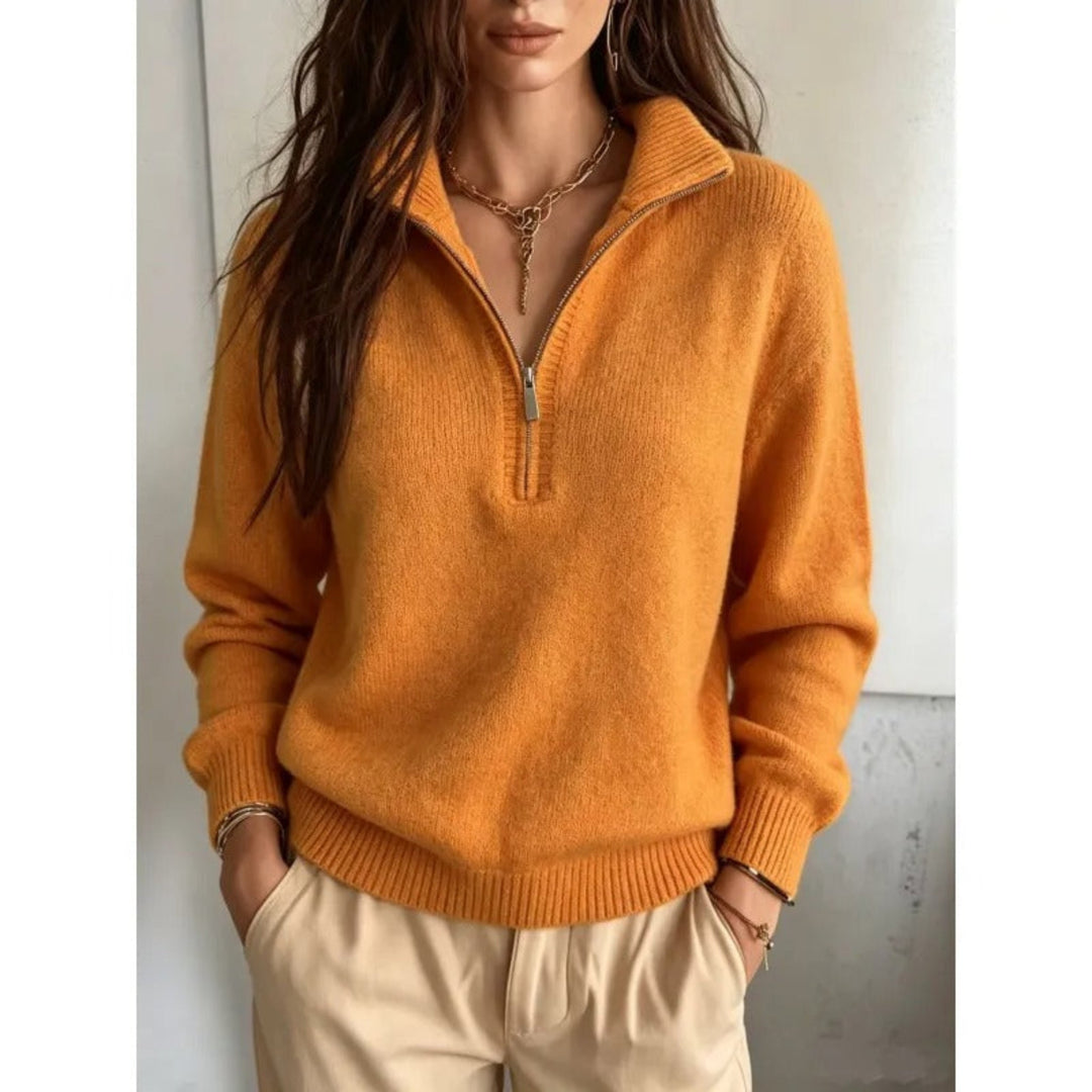 Jumper Women Knitted High Collar Half Zip – Winter