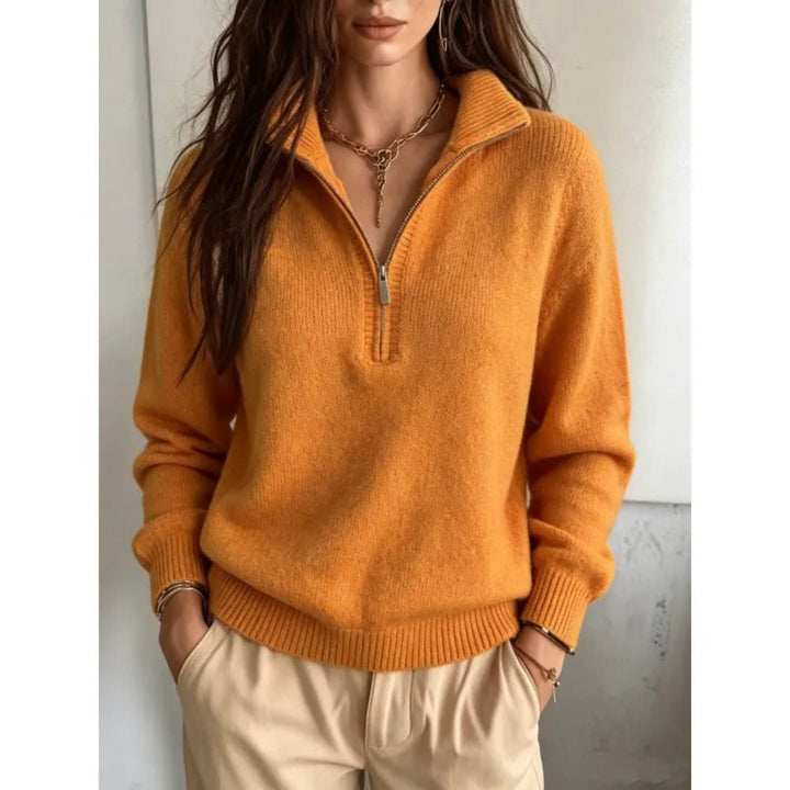 Jumper Women Knitted High Collar Half Zip – Winter