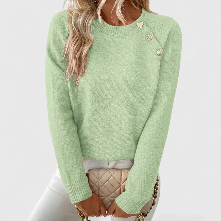 Jumper Women Knitted Round Neck Pearl Buttons – Casual