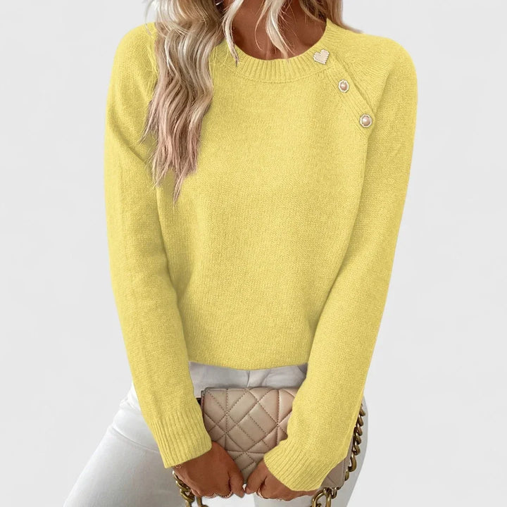 Jumper Women Knitted Round Neck Pearl Buttons – Casual